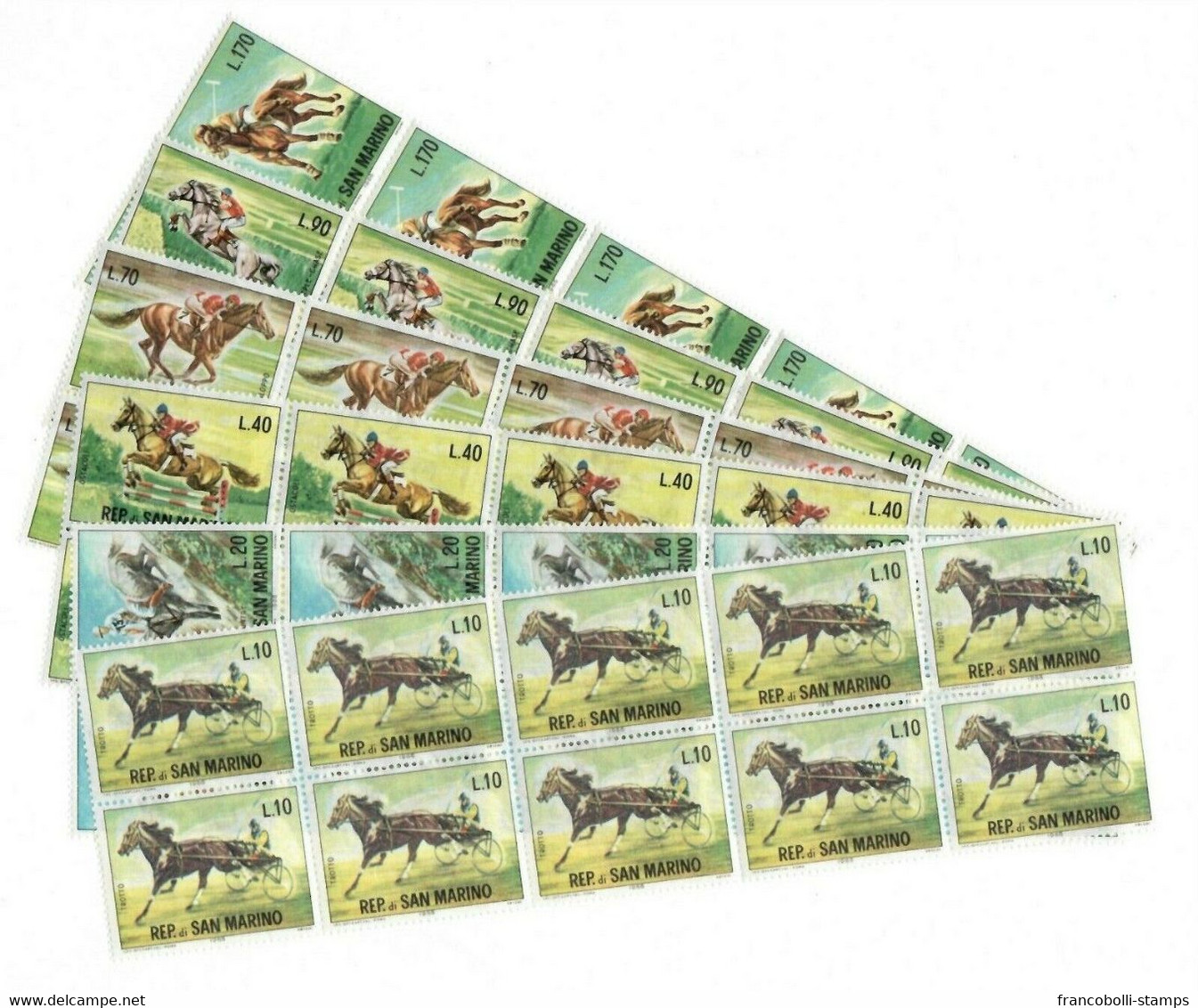 S27664) Dealer Stock San Marino 1966 MNH Horses Horse 6v (X10 Sets) - Collezioni & Lotti