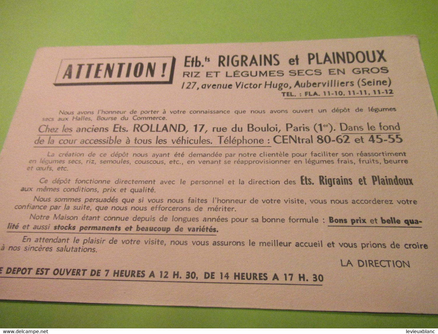 Buvard Ancien /Riz Et Légumes Secs /RIGRAINS Et PLAINDOUX /AUBERVILLIERS ( Seine)/ /vers1960    BUV601 - Alimentaire