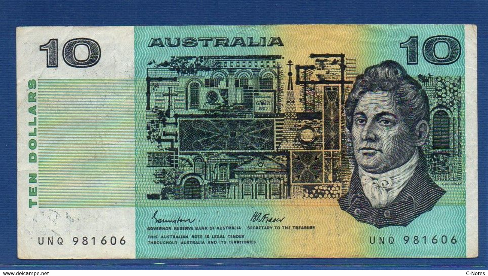 AUSTRALIA - P.45e - 10 Dollars (1974-1991) AVF, Serie UNQ 981606 - 1974-94 Australia Reserve Bank (paper Notes)