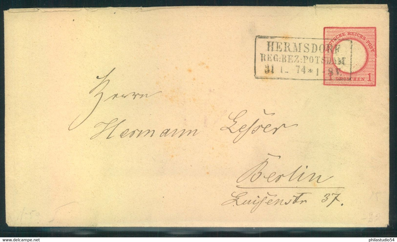 1874LETZTER TAG DER GROSCHENWÄHUNG: GSU " HERMSDORF Reg. Bez. Potsdam 31 12 74" - Cartas & Documentos