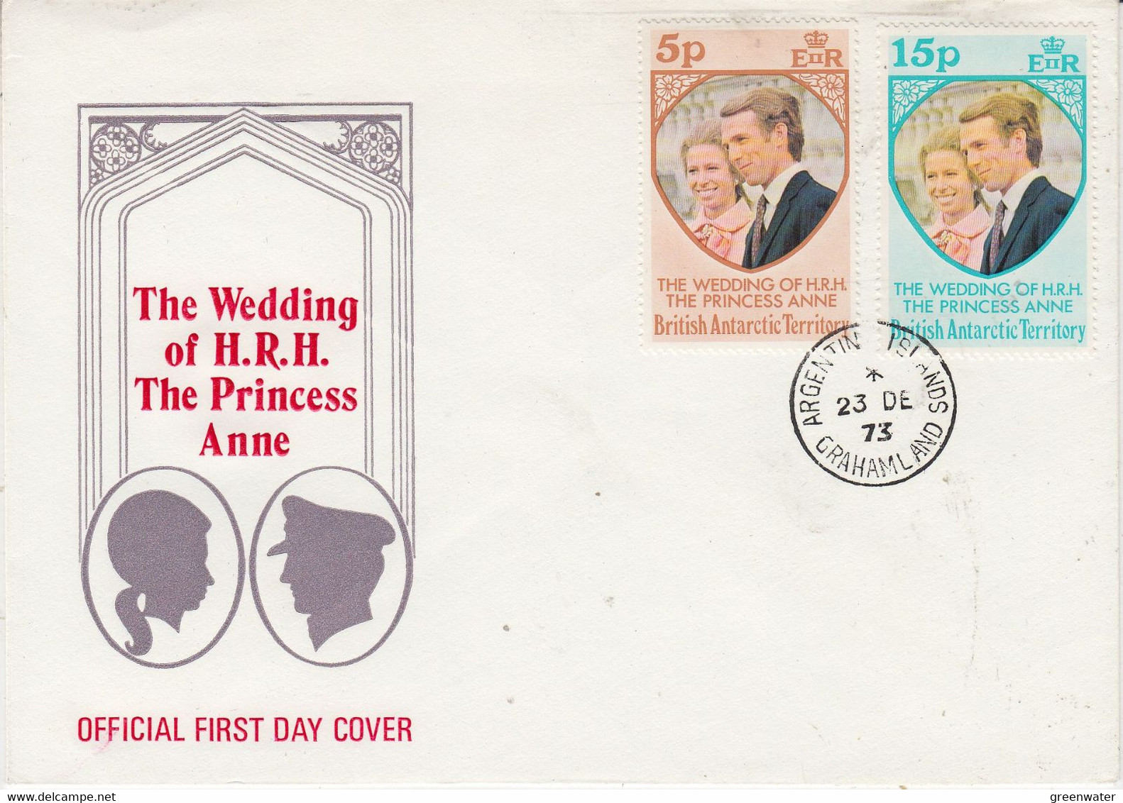 British Antarctic Territory (BAT) 1973 Wedding Princess Anne Ca Argentine Islands Grahamland 23 DE 1973 (TA195) - FDC