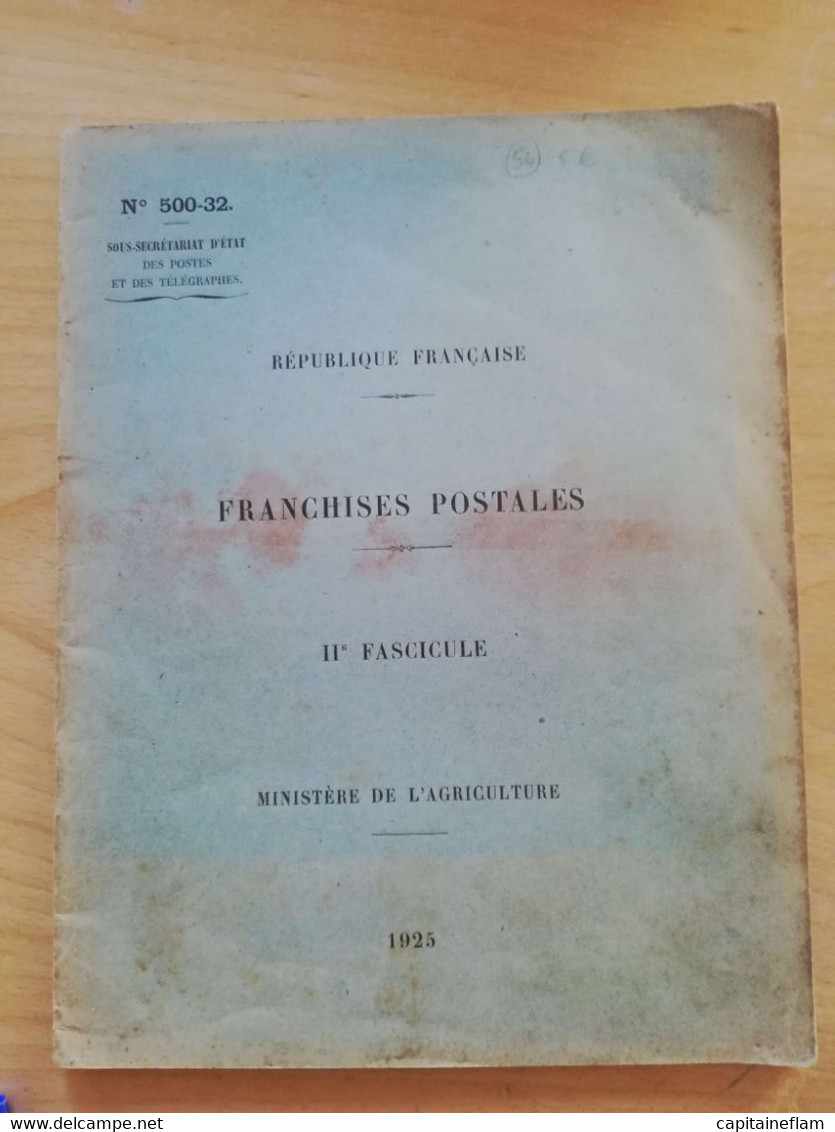 L54 - 1925 Franchises Postales - II Fascicule Ministère De L'Agriculture N°500-32 POSTES PTT - Administrations Postales