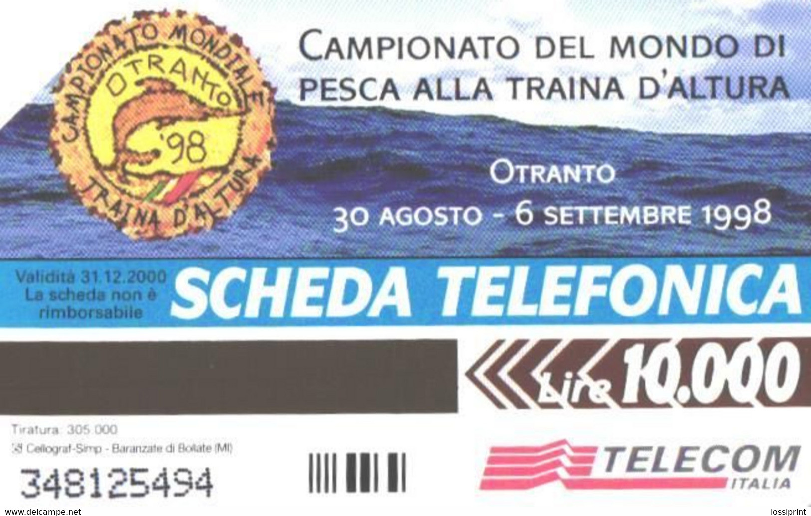 Italy:l:Used Phonecard, Telecom Italia, 10000 Lire, Fishes, 2000 - Publieke Thema