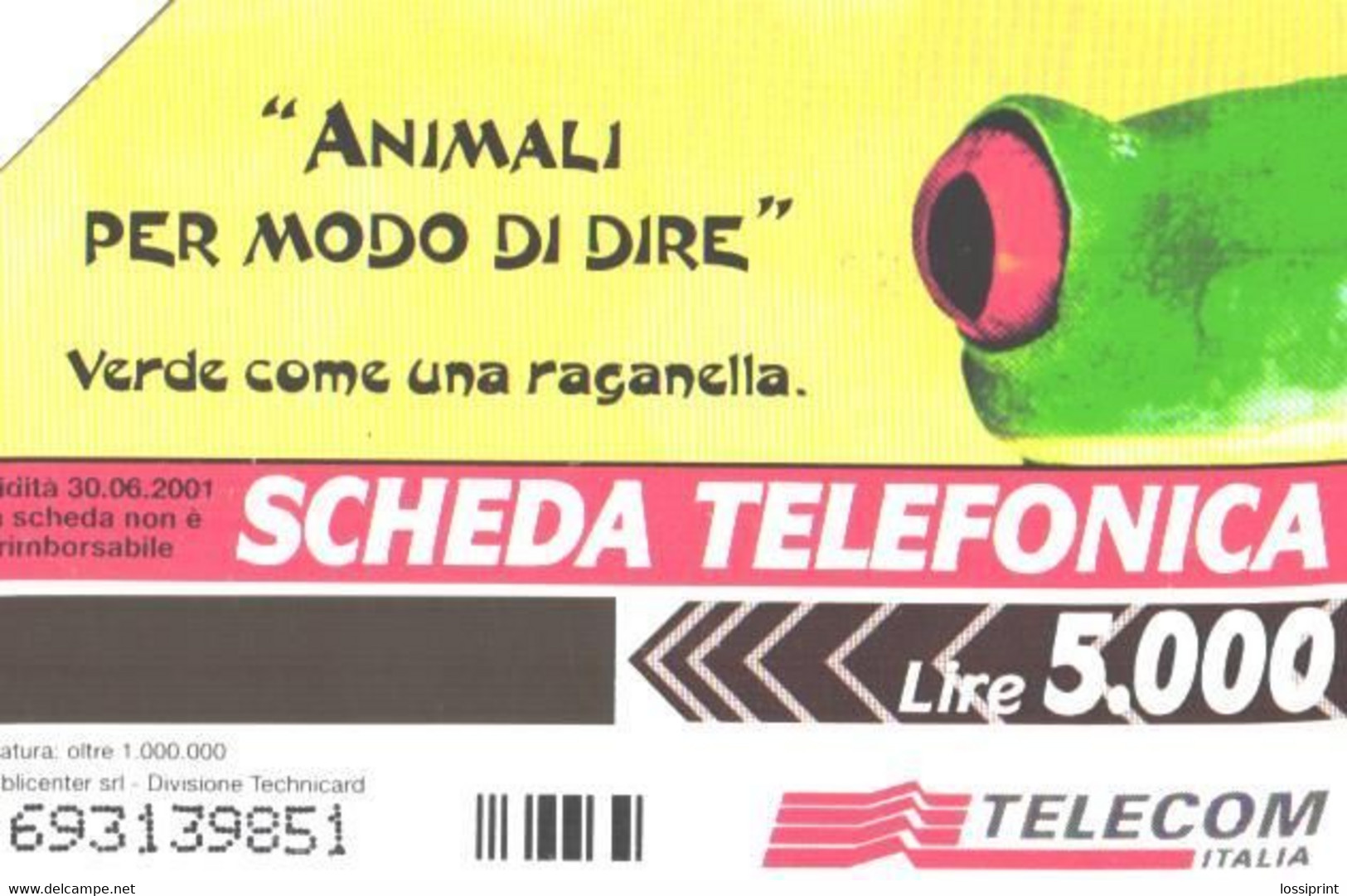 Italy:Used Phonecard, Telecom Italia, 5000 Lire, Frog, 2001 - Publieke Thema