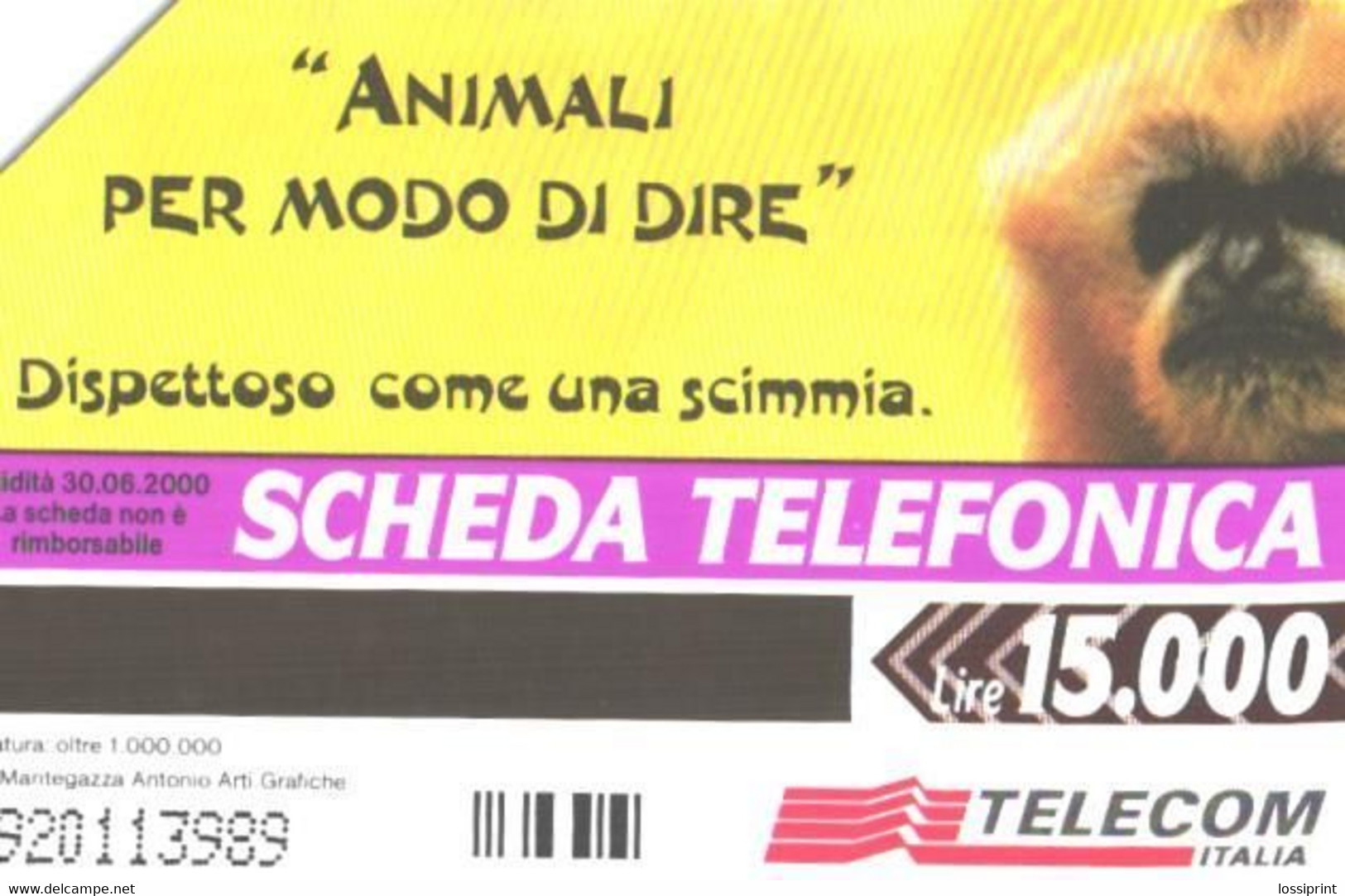 Italy:Used Phonecard, Telecom Italia, 15000 Lire, Monkey, Ape, 2000 - Öff. Themen-TK