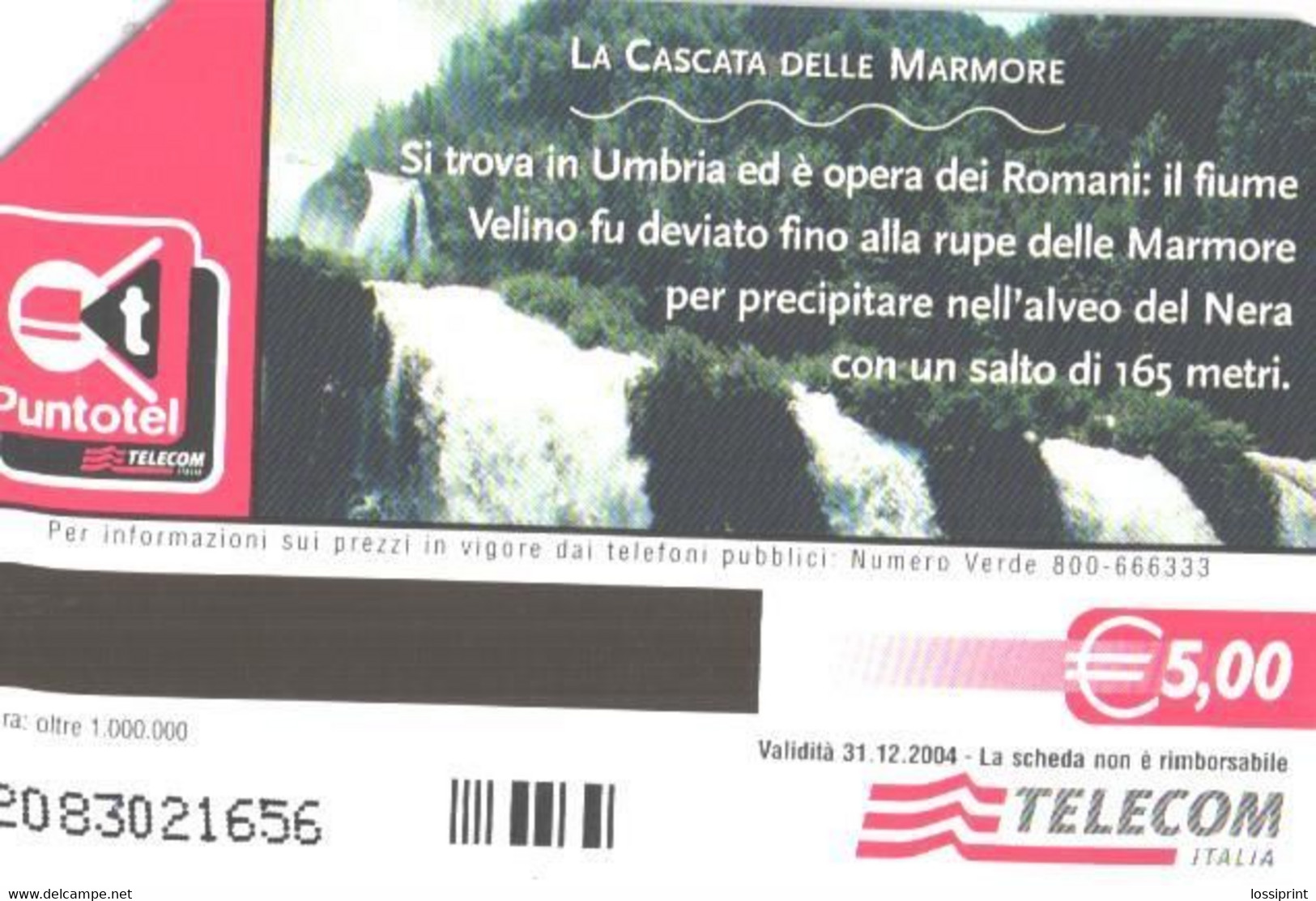 Italy:Used Phonecard, Telecom Italia, 5 EUR, Waterfalls, 2004 - Publiques Thématiques