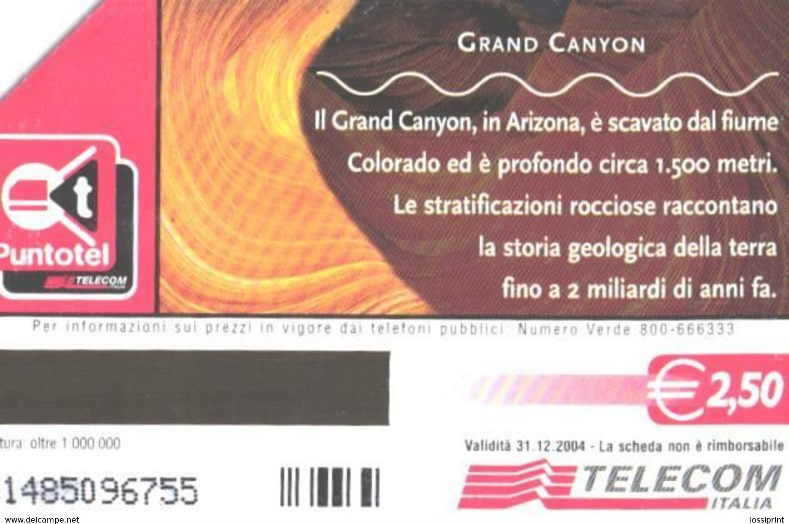 Italy:Used Phonecard, Telecom Italia, 2.50 EUR, Grand Canyon, 2004 - Publiques Thématiques