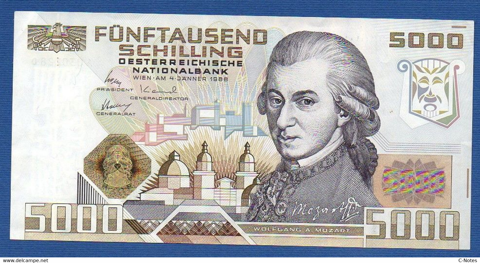 AUSTRIA - P.153  5000 5.000 Schilling 04.01.1988 - XF/AU Serie A 030228 D - Austria