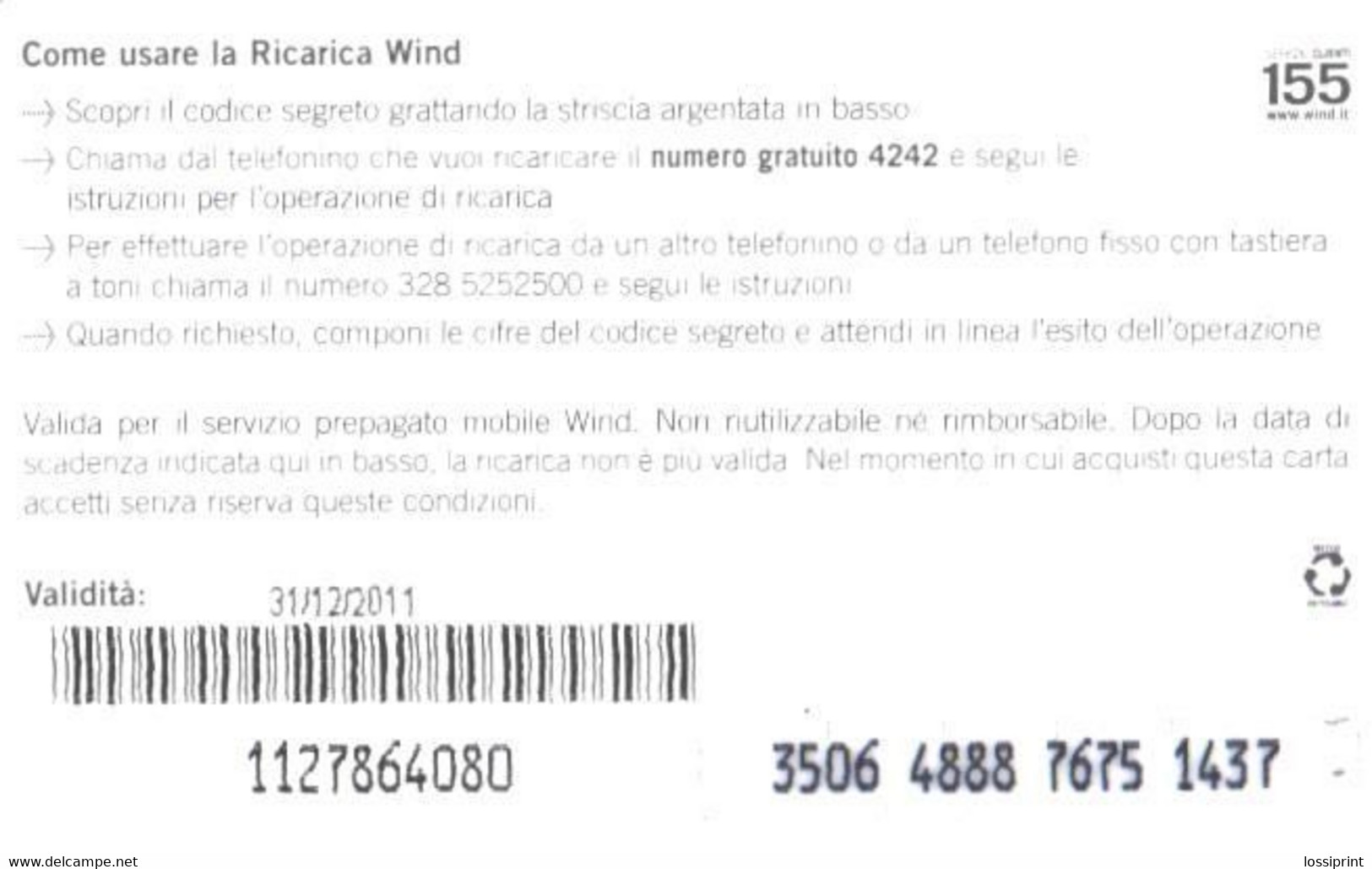 Italy:Used Phonecard, Ricarica Telefonica, 5 EUR, Phone - Publiques Thématiques