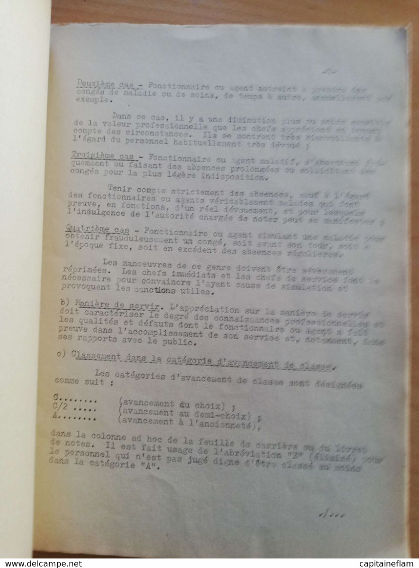 L116 - 1944 Instruction Pe5 Du 8 Décembre 1944 Relative à Lanotation Du Personnel EXTRAITS Poste PTT - Administrations Postales