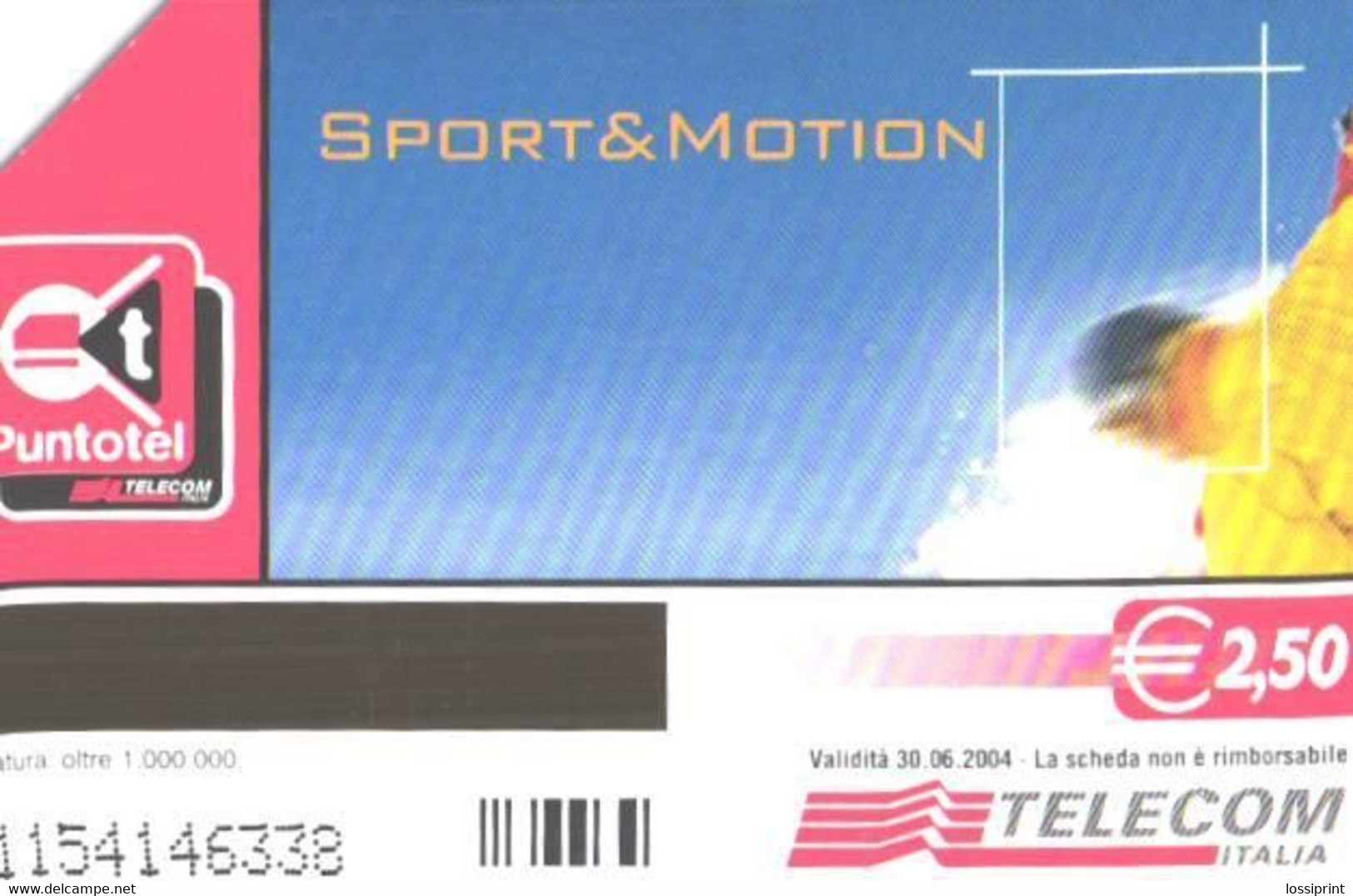 Italy:Used Phonecard, Telecom Italia, 2.50 EUR, Snowboarder, 2004 - Öff. Themen-TK