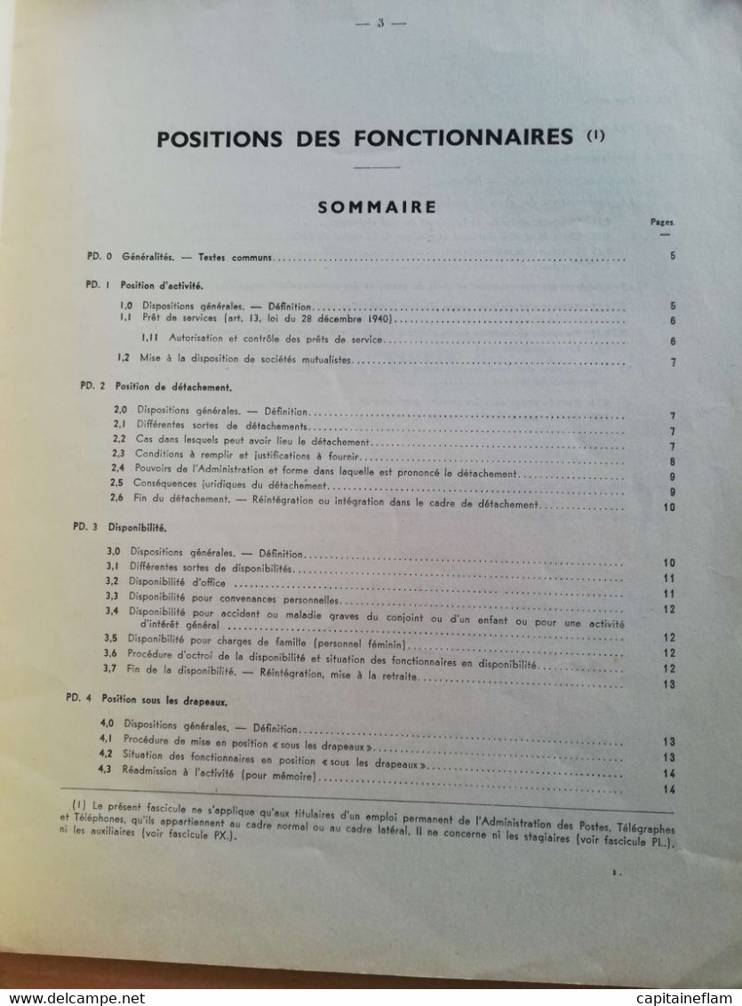 L128 - 1951 Instruction Générale Sur Le Service Des PTT Fascicule PD Personnel Positions Et Remplacements 500-34 - Administrations Postales