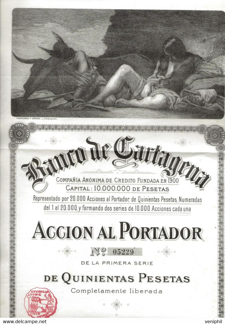 ESPAGNE -ACTION ILLUSTREE VELASQUEZ - BANCO DE CARTAGENA - ANNEE 1900 - Mijnen