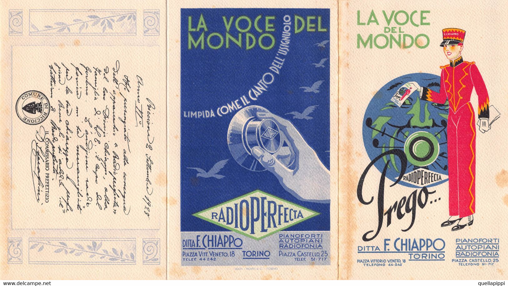 014555 "TORINO-DITTA F. CHIAPPO-PIANOFORTI-AUTOPIANI-RADIOFONIA-LA VOCE DEL MONDO-RADIOFRECCIA" 1926  FIRMA MUSSOLINI - Autres & Non Classés