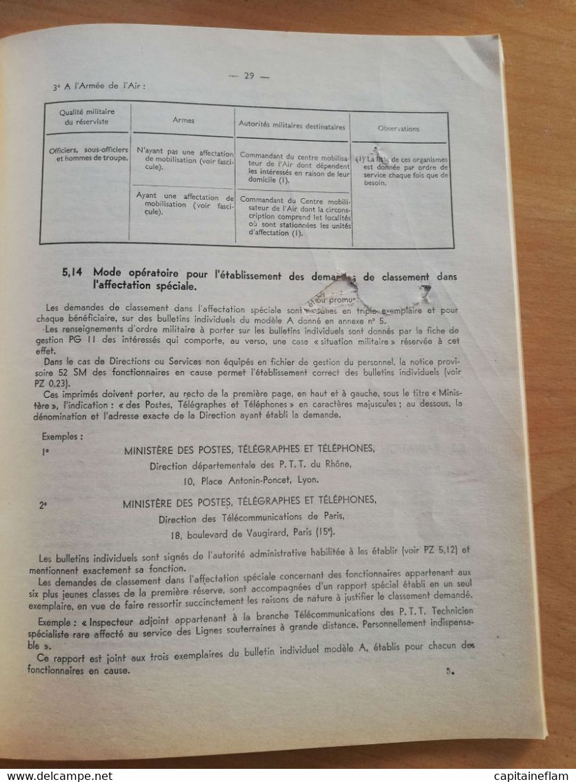 L139 - 1953 Instruction Générale Sur Le Service Des PTT Fascicule PC Personnel Affaires Militaires 500-34 Postes - Postverwaltungen