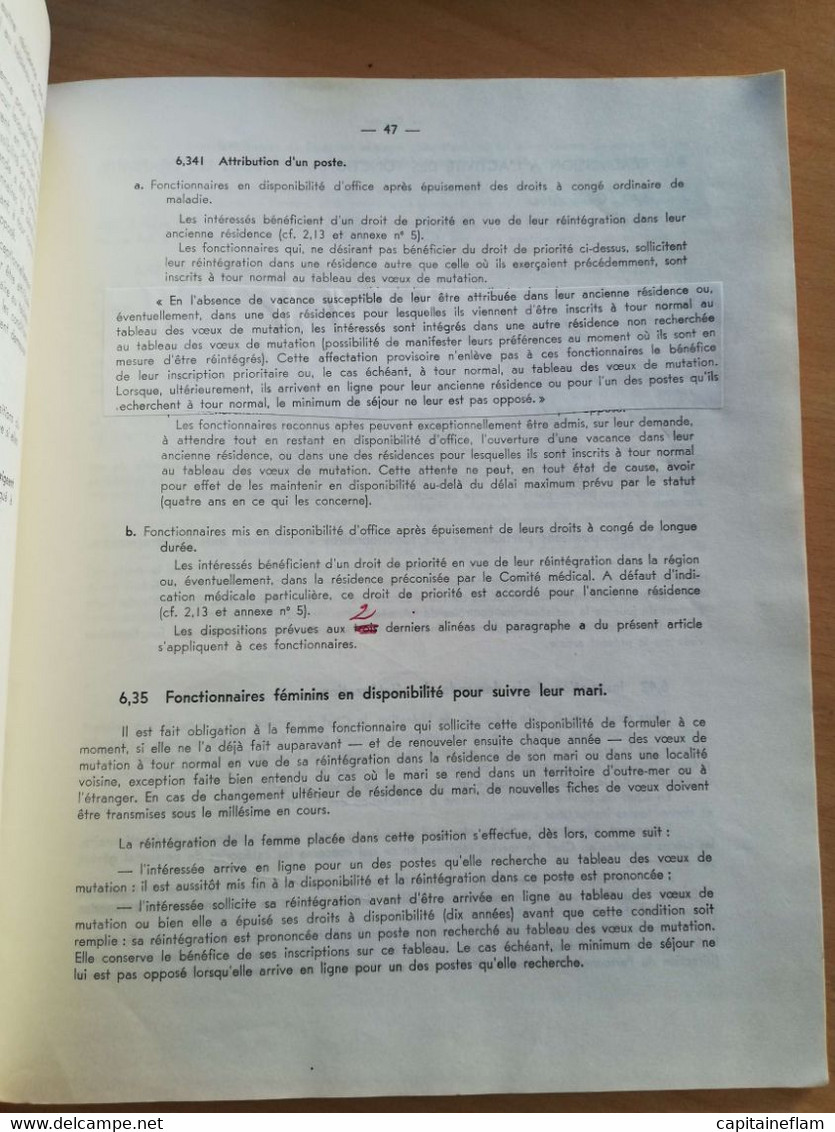 L151 -1961 Instruction Générale Des PTT Fascicule PM Mouvements De Personnel Nominations Mutations Réintégration Poste - Administrations Postales