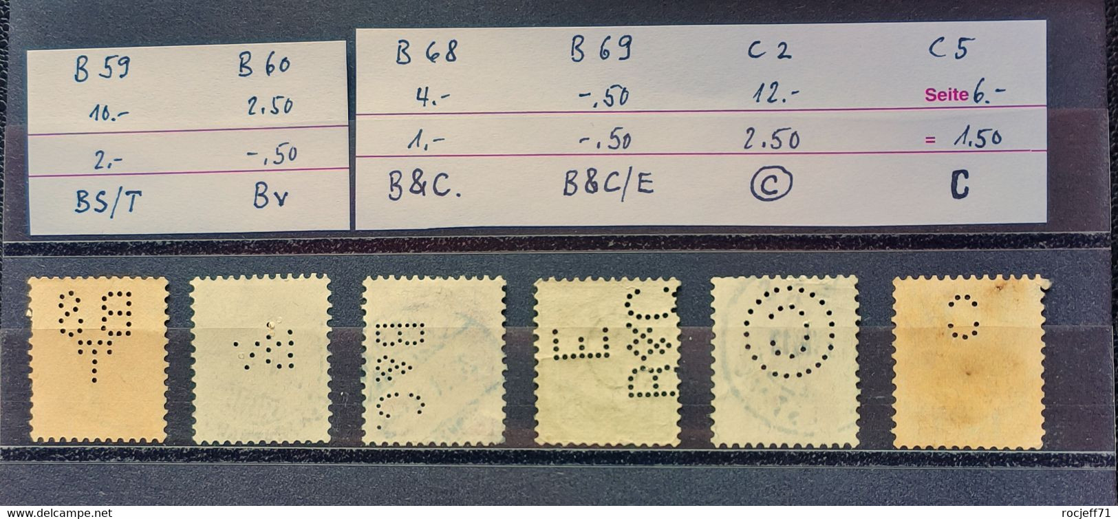 02 - 23  //  Suisse - Sélection De Perfin //  B59 - B60 - B68 - B69 - C2 - C5  --  Tous TB - - Gezähnt (perforiert)