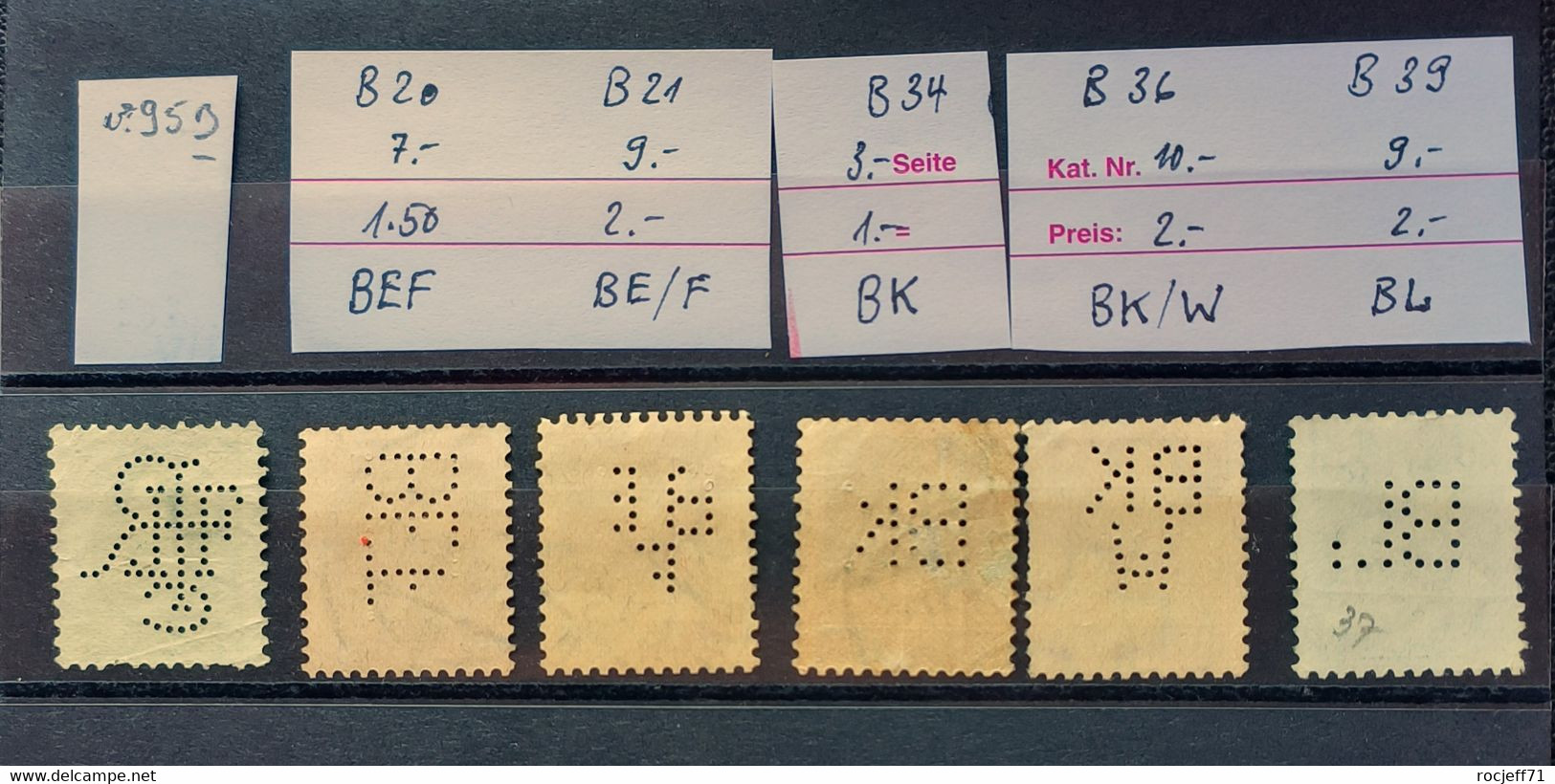 02 - 23  //  Suisse - Sélection De Perfin //  B20 - B? - B21 - B34 - B36 - B39  --  Tous TB - - Perforadas