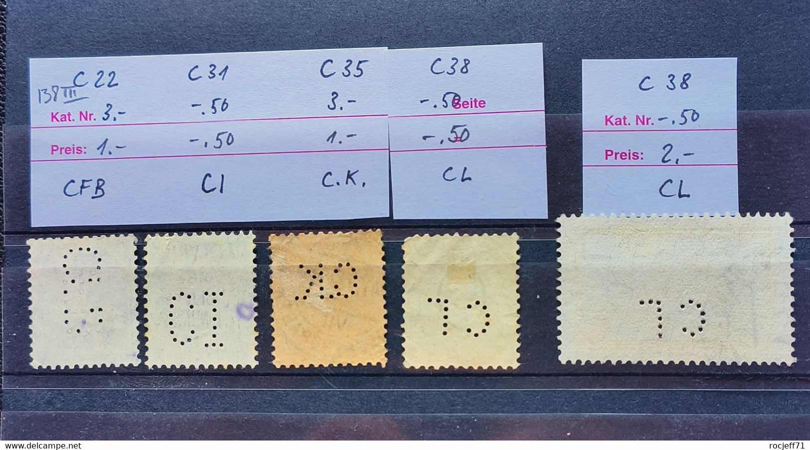 02 - 23  //  Suisse - Sélection De Perfin //  C22 - C31 - C35 - C38 - C38 --  Tous TB - - Perforés