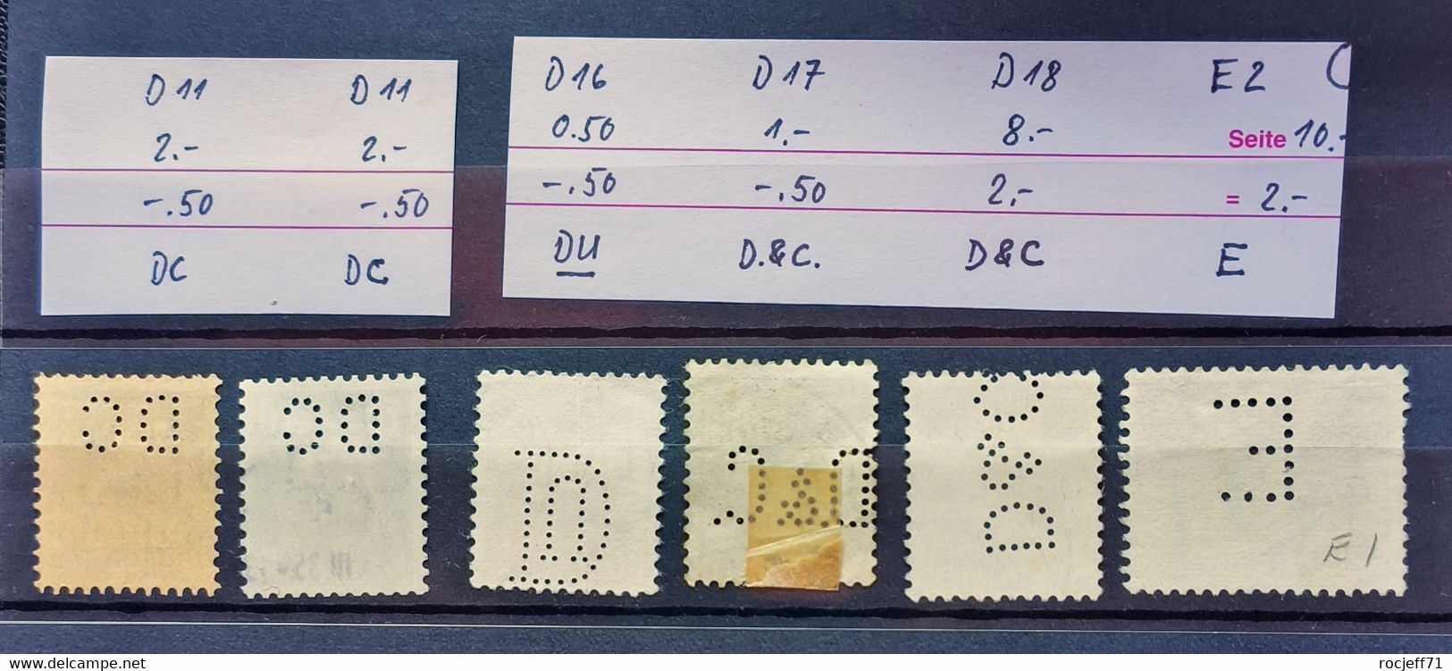 02 - 23  //  Suisse - Sélection De Perfin //  D11 - D11 - D16 - D17 - D18 - E2 --  Tous TB - - Perfin