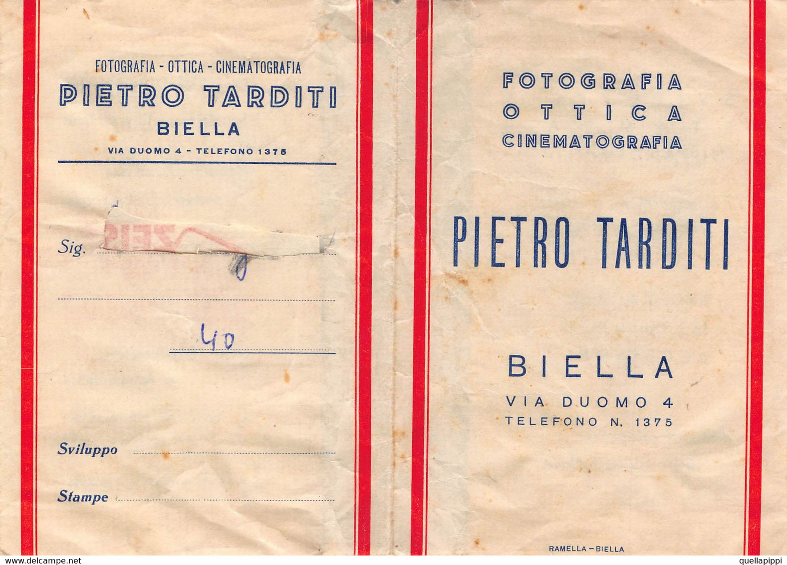 014560 "BIELLA - PIETRO TARDITI - TOTOGRAFIA,OTTICA,INEMATOGRAFIA - PORTA NEGATIVI" PUBBL XX SEC - Pubblicitari