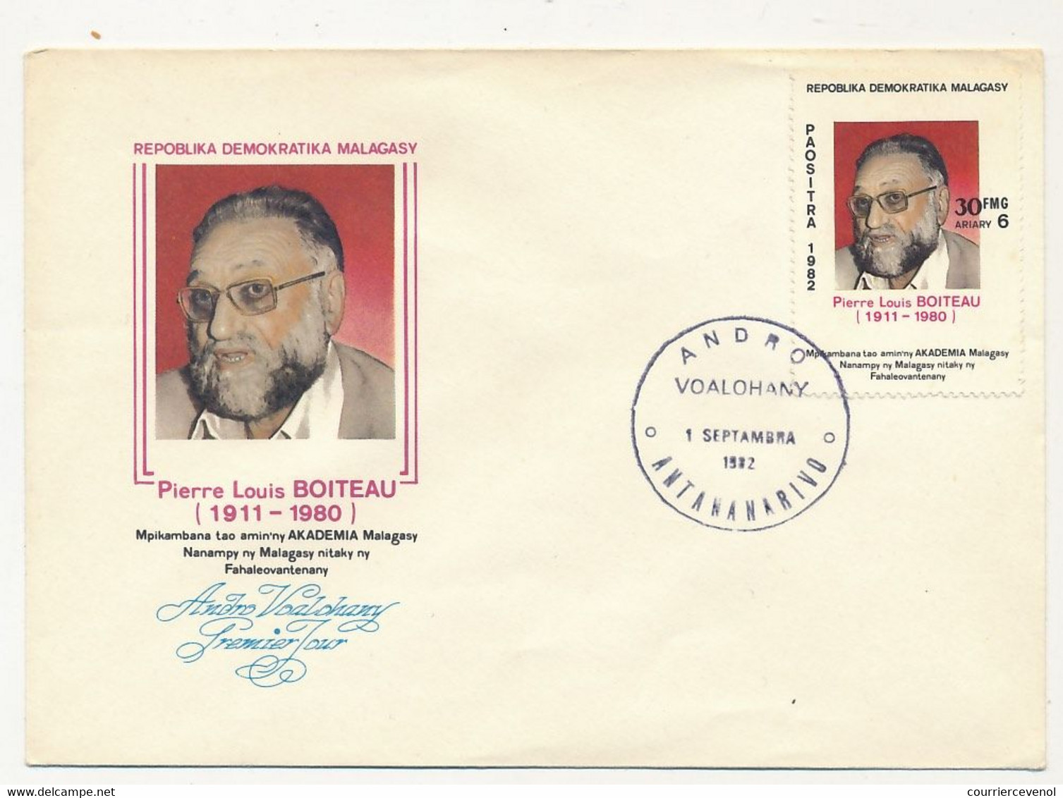 MADAGASCAR - Enveloppe FDC - Pierre Louis BOITEAU - 1er Jour Antananarivo 1er Sept. 1982 - Madagaskar (1960-...)