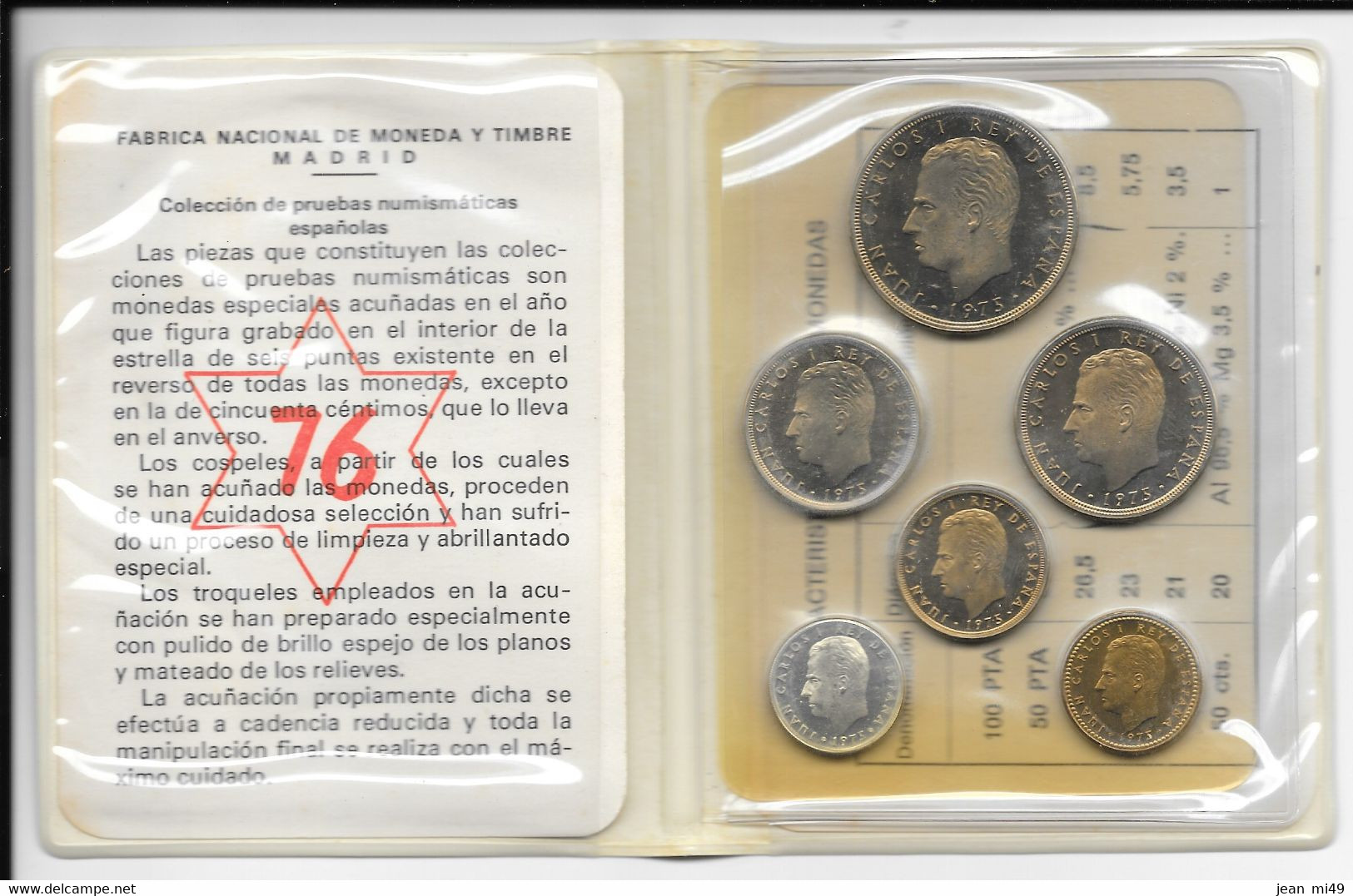 ESPAGNE - PRUEBAS NUMISMATICAS - 50 Cts 1, 5 , 25 , 50 Et 100 Pesetas 1975- (sous étuI FLEUR DE COIN) -  Verzamelingen