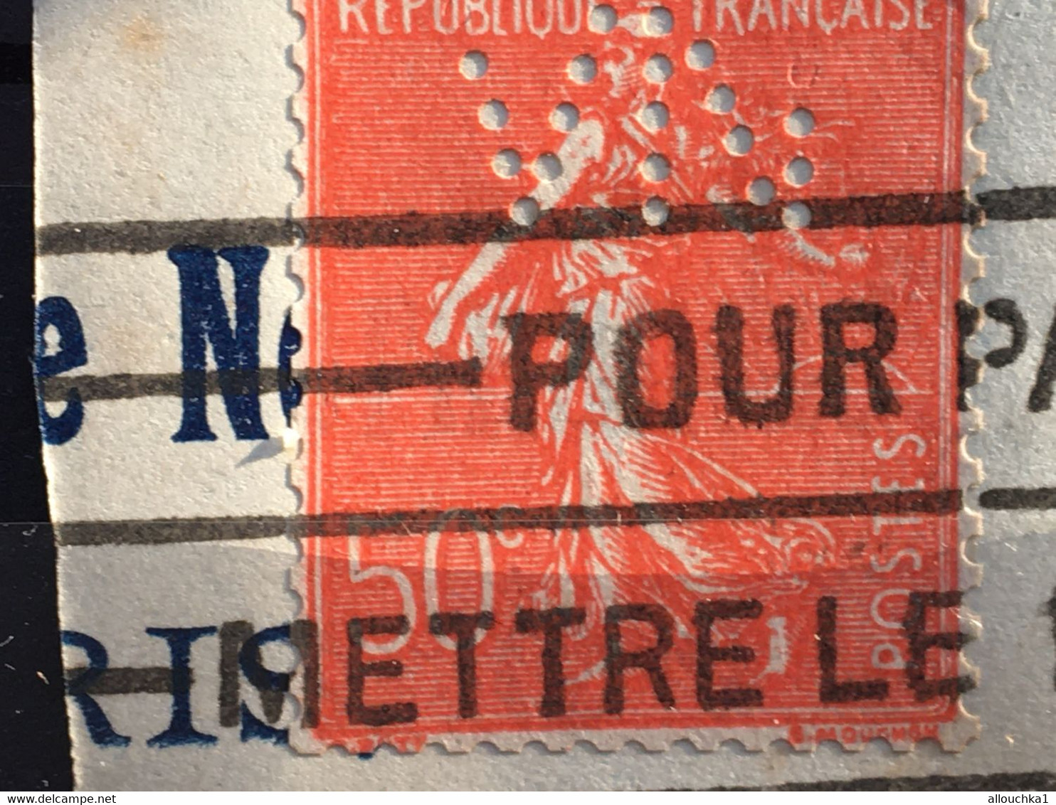 France-Semeuse 194/199 sur Fragments 23 Timbres stamp Perforé, Perforés,Perfin Perfins,Perforatis,Perforated,Perforata