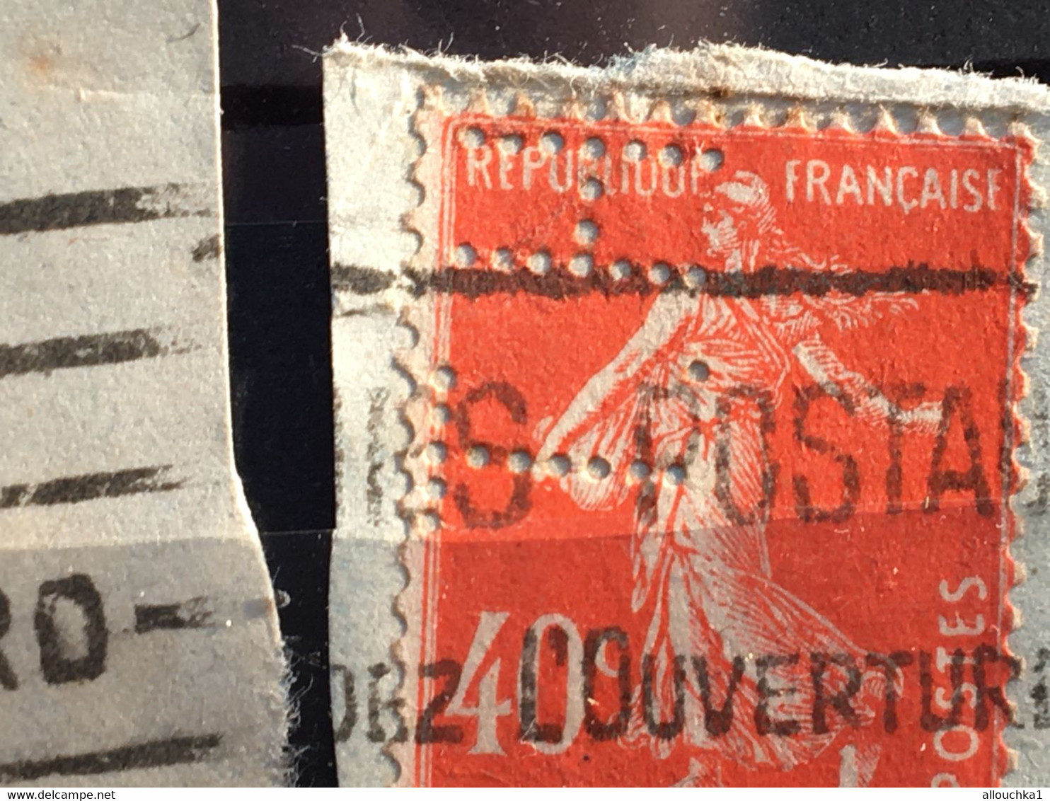 France-Semeuse 194/199 sur Fragments 23 Timbres stamp Perforé, Perforés,Perfin Perfins,Perforatis,Perforated,Perforata