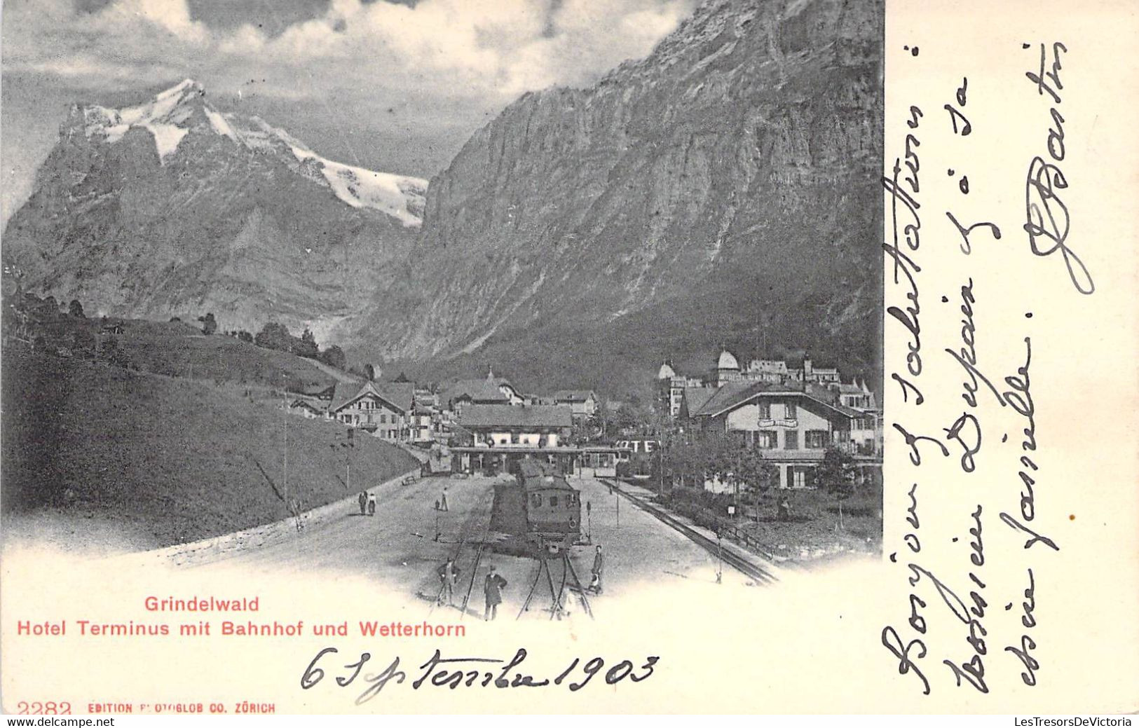 Suisse - Grindelwald - Hotel Terminus Mit Bahnhof Und Wetterhorn - Edit. Photoglob - Train - Carte Postale Ancienne - Grindelwald