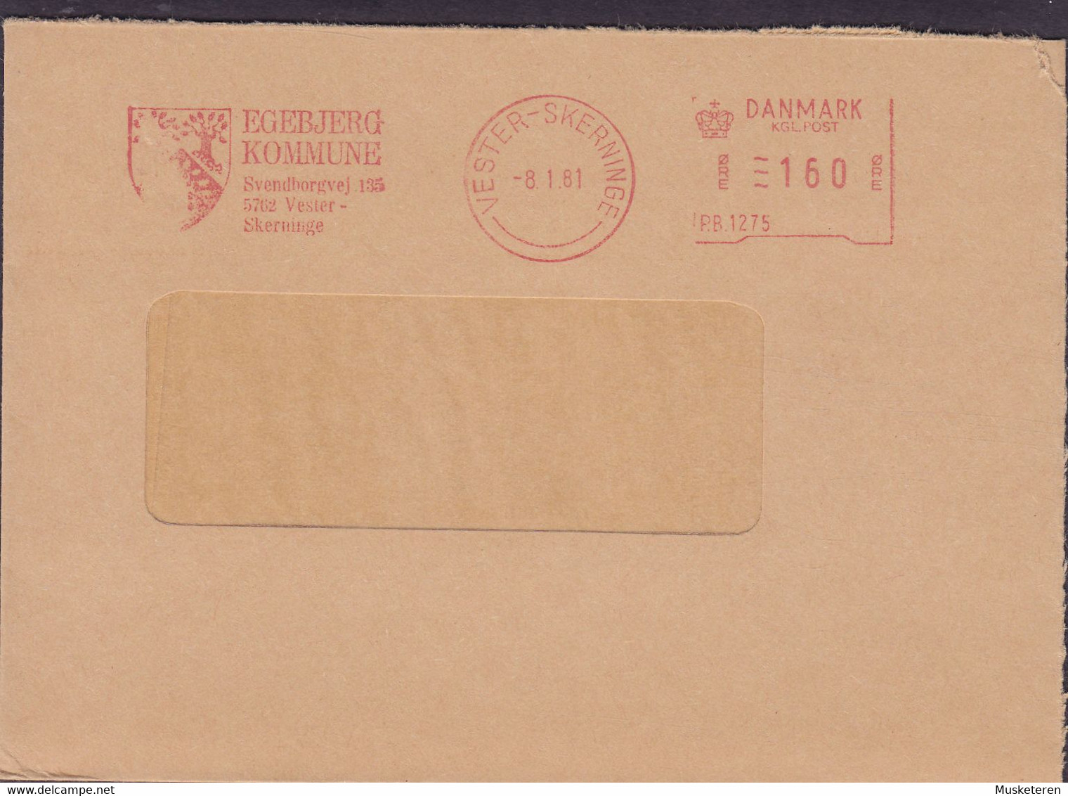 Denmark EGEBJERG KOMMUNE 'P.B. 1275' VESTER-SKERNINGE 1981 Meter Cover Freistempel Brief - Frankeermachines (EMA)