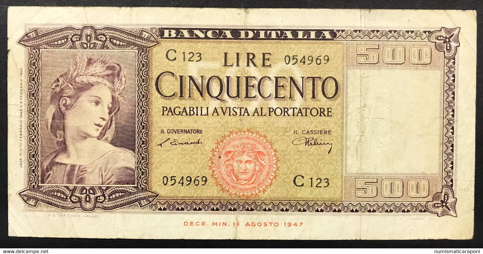 500 LIRE ITALIA 10 02 1948 Rara LOTTO 4017 - 500 Lire