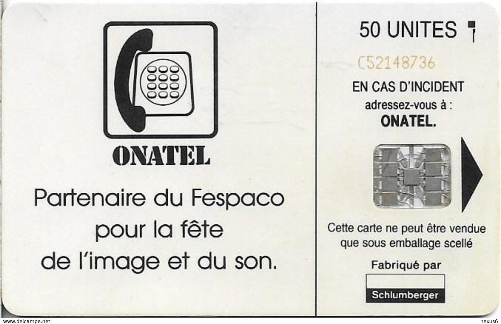 Burkina Faso - Onatel - 14th Fespaco '95, Cn.C52148736, 02.1995, SC7, 50Units, Used - Burkina Faso