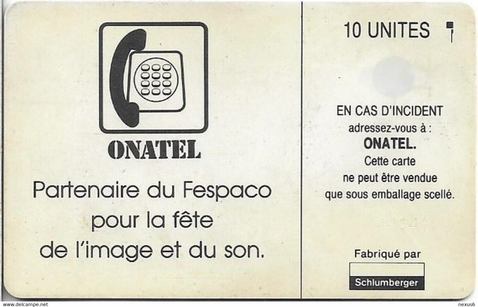 Burkina Faso - Onatel - 13th Fespaco Film Festival, Cn.44641, 11.1992, SC5, 10Units, Used - Burkina Faso