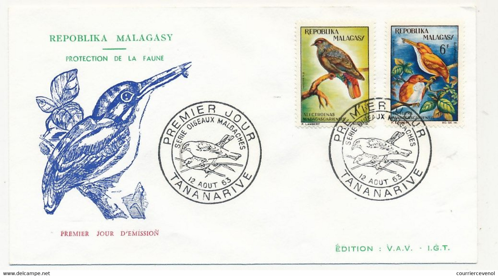 MADAGASCAR - 5 Enveloppes FDC - Série Oiseaux Malgaches - Tananarive 12 Aout 1962 - Madagaskar (1960-...)