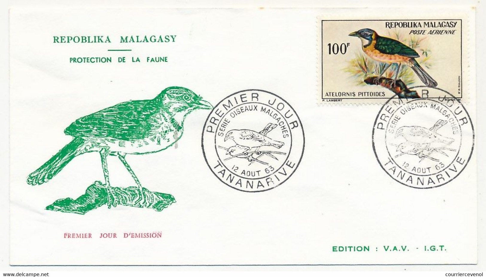 MADAGASCAR - 5 Enveloppes FDC - Série Oiseaux Malgaches - Tananarive 12 Aout 1962 - Madagascar (1960-...)