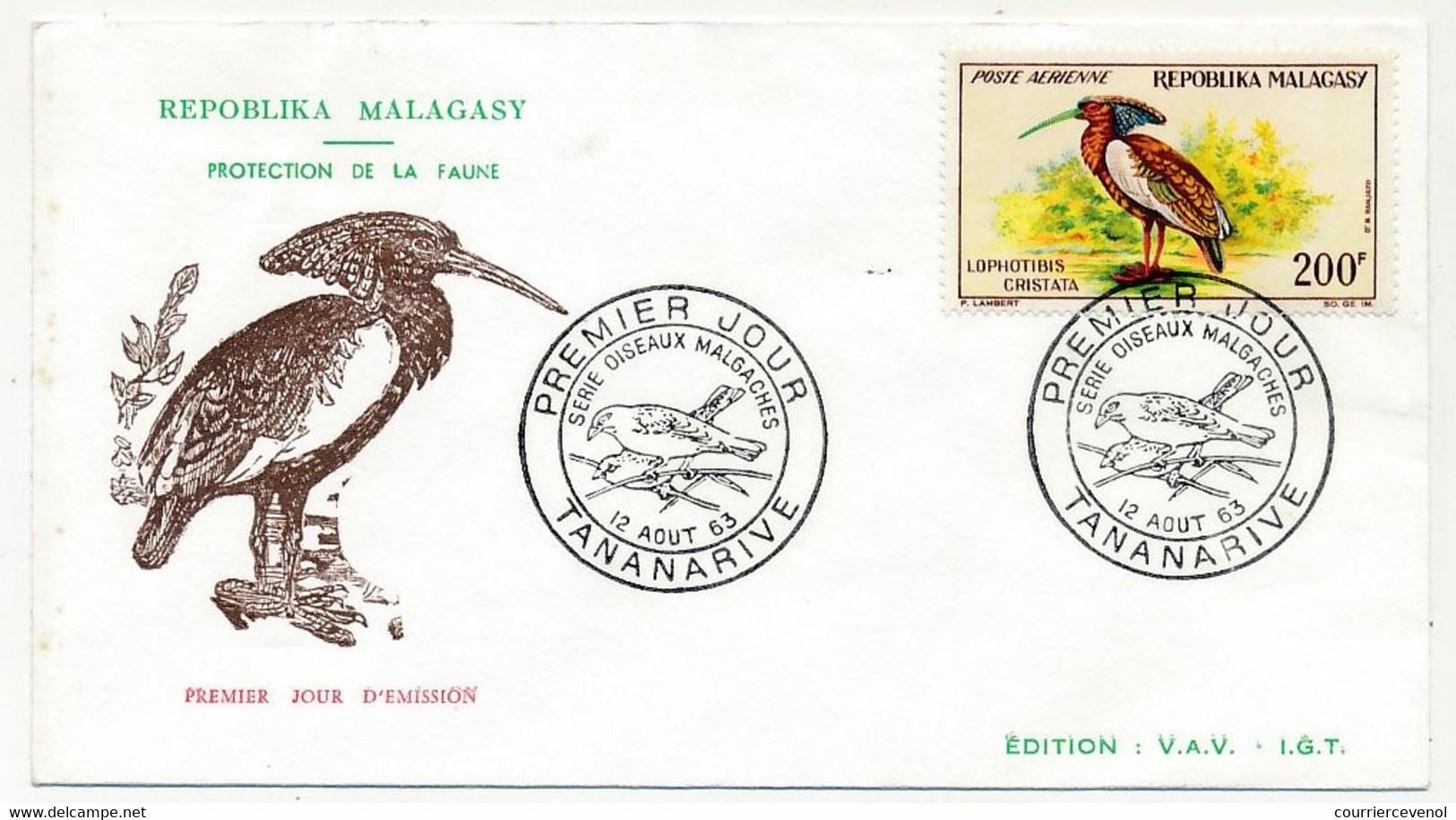 MADAGASCAR - 5 Enveloppes FDC - Série Oiseaux Malgaches - Tananarive 12 Aout 1962 - Madagaskar (1960-...)