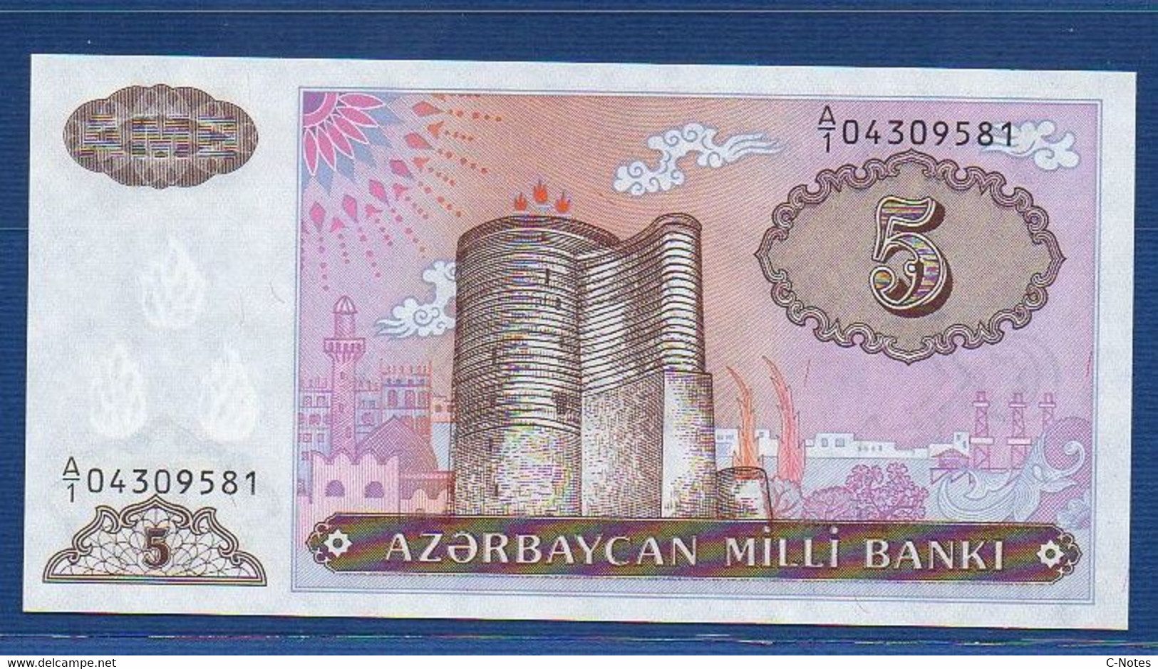 AZERBAIJAN - P.15 - 5 MANAT 1993 UNC, Serie A/1 04309581 - Azerbaigian