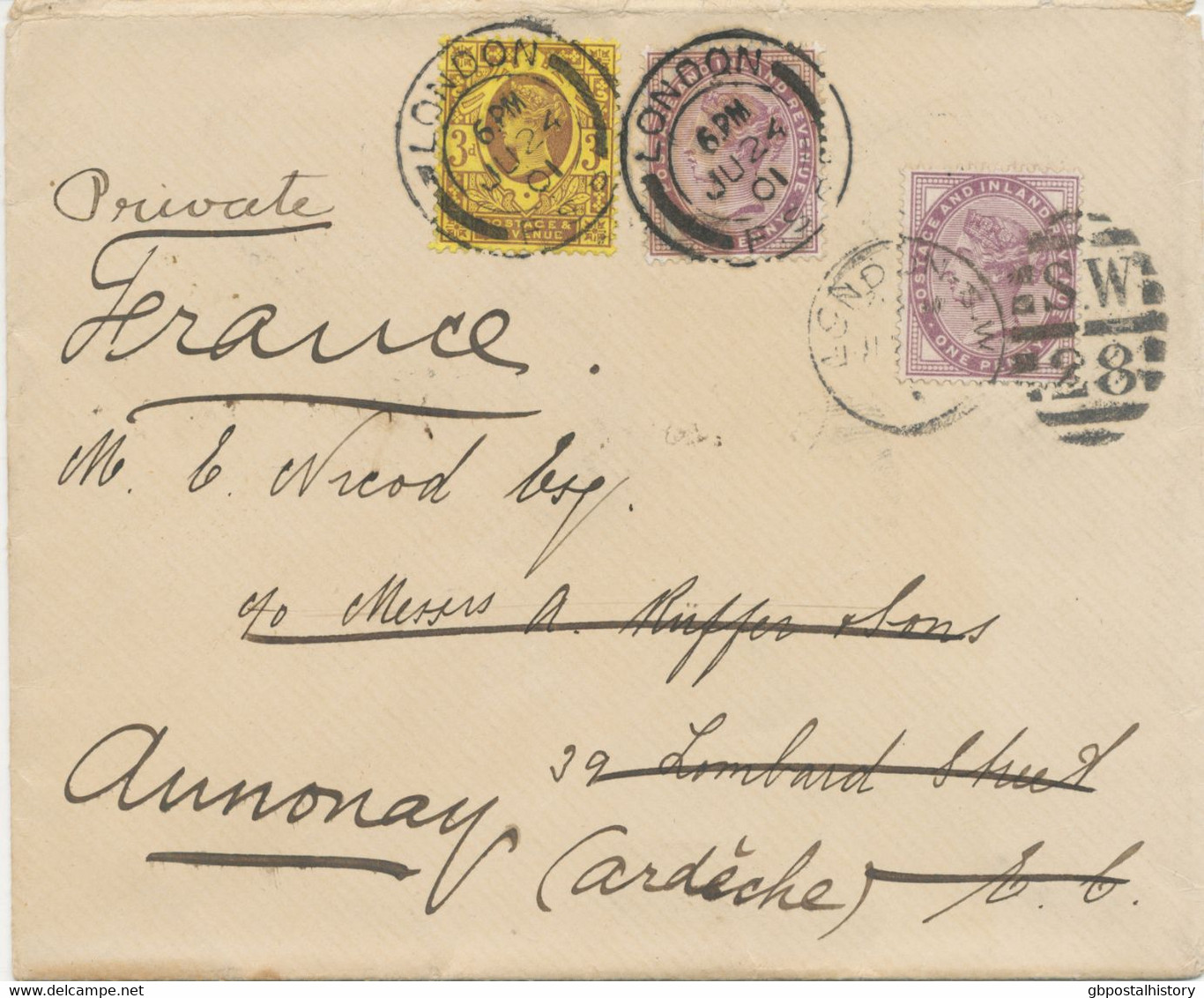 GB 1901 Superb RE-DIRECTED Cover First Sent From LONDON SW 28 To LONDON EC, Franked With QV 1d Lilac (inland Letter - Lettres & Documents