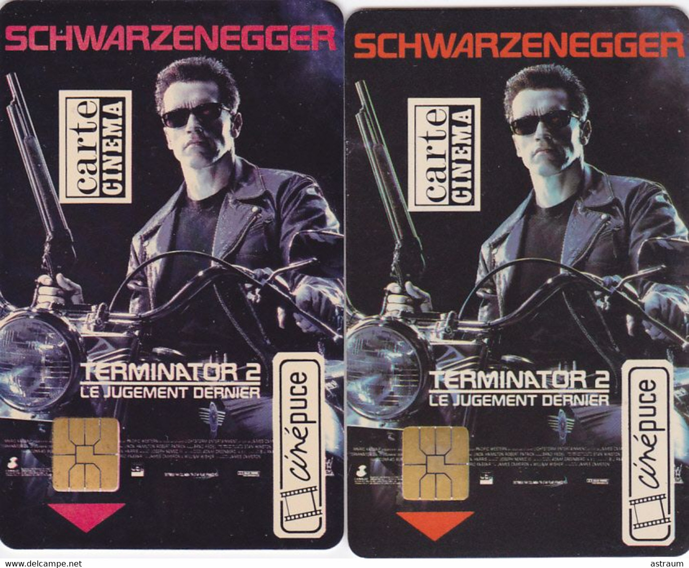 Lot 2 Telecarte Cinépuce  Dont Une Dos Inversé -1000ex - Schwarzenegger - Terminator - Cinéma - Errors And Oddities