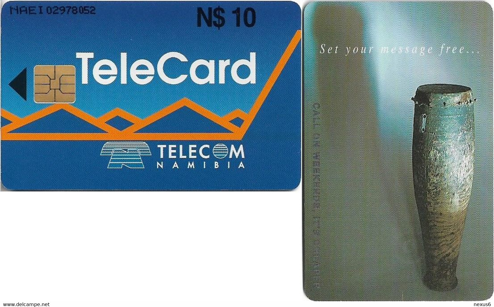 Namibia - Telecom Namibia - Set Your Message Free - Drum (Blue Front), Solaic, 10$, 100.000ex, Used - Namibië