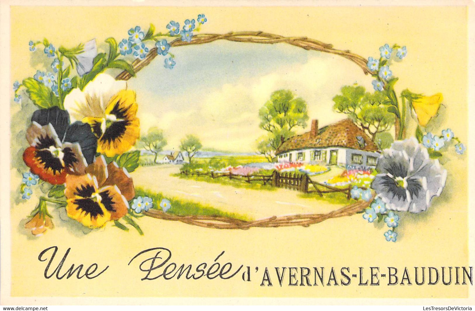 Belgique - Avernas Le Bauduin  Une Pensée - Colorisé - Fleur - Maisonnette - Carte Postale Ancienne - Hannuit