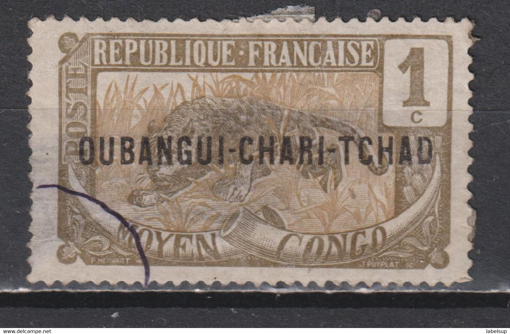 Timbre Oblitéré D'Oubangui Chari Tchad De 1915 N°1 - Gebraucht