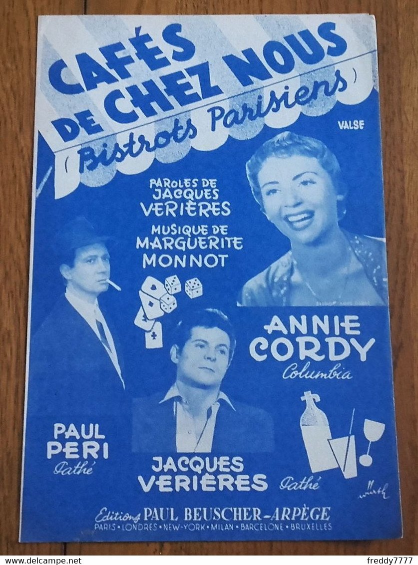 Partition Musicale Double Page CAFES DE CHEZ NOUS «Bistrots Parisiens» (Annie Cordy, 1955) - Scores & Partitions