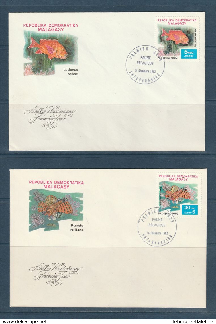 Madagascar - Série De 6 Enveloppes - FDC - Premier Jour - Faune Pélagique - 1982 - Fische