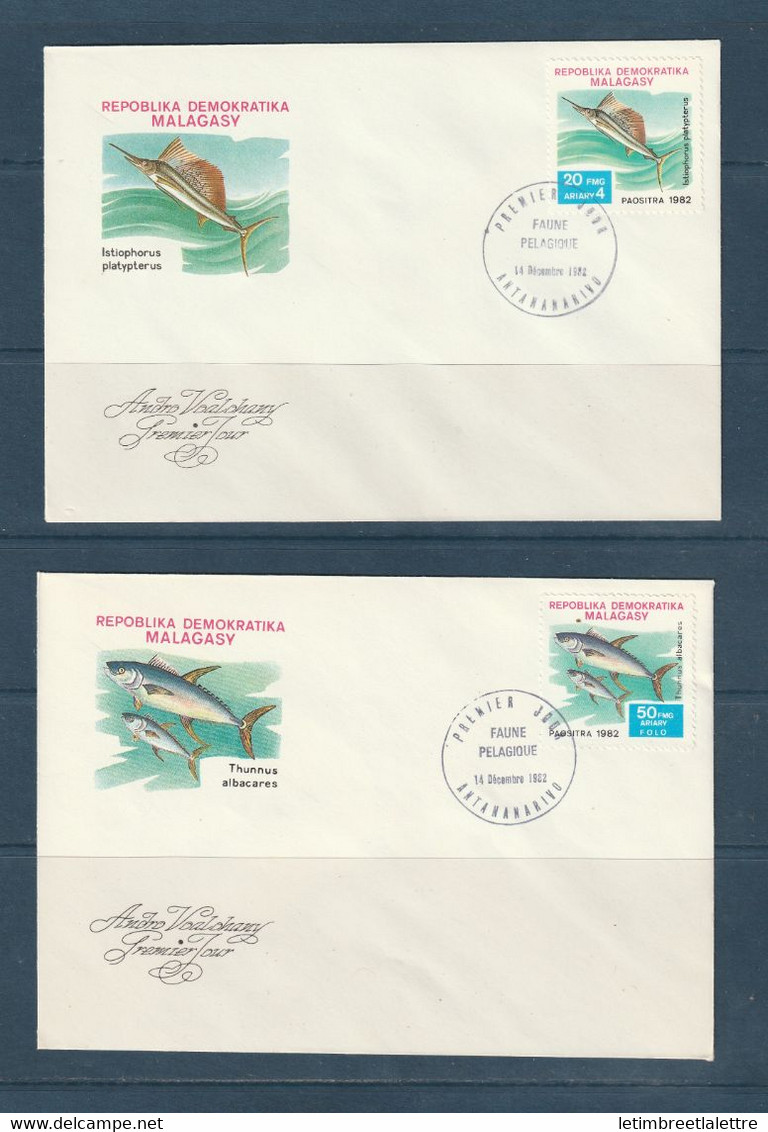 Madagascar - Série De 6 Enveloppes - FDC - Premier Jour - Faune Pélagique - 1982 - Fische