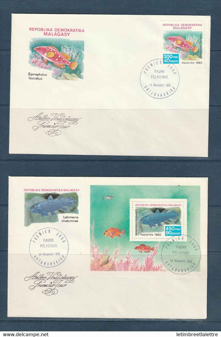 Madagascar - Série De 6 Enveloppes - FDC - Premier Jour - Faune Pélagique - 1982 - Fische