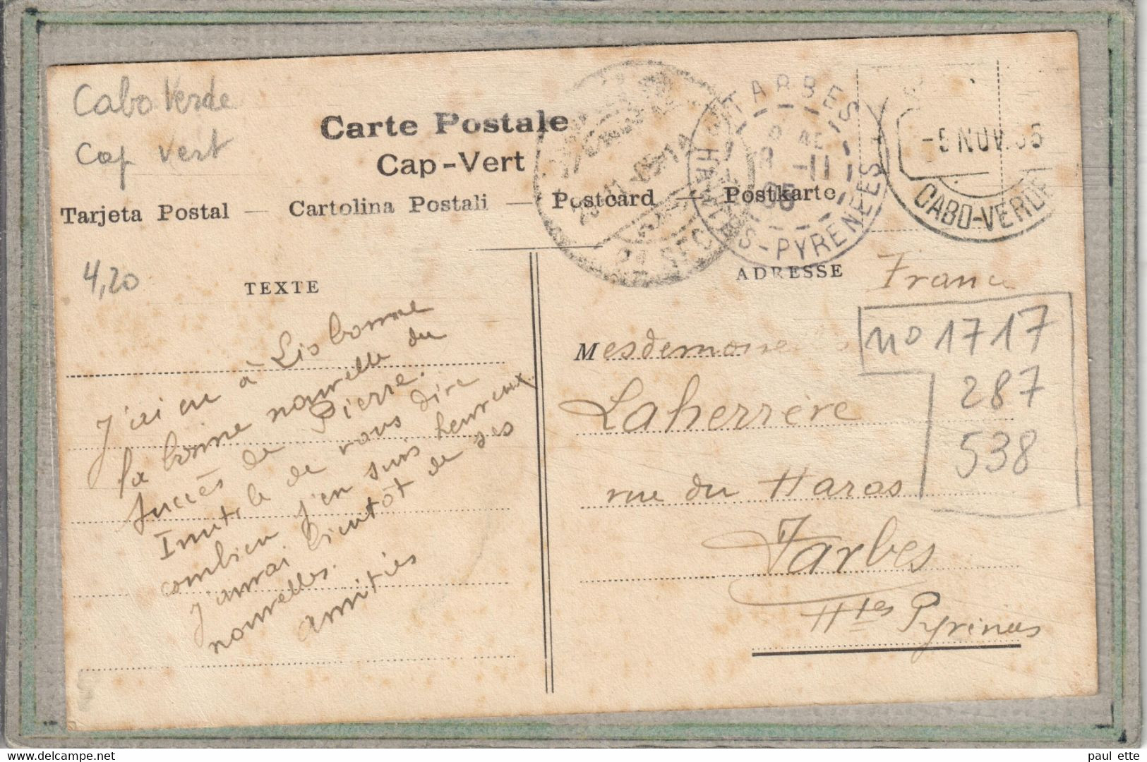 CPA - (CAP VERT) CABO-VERDE - Cidade De PRAIA  , Mont Agarro ( Deposito D'agua ) - 1905 - Cap Vert
