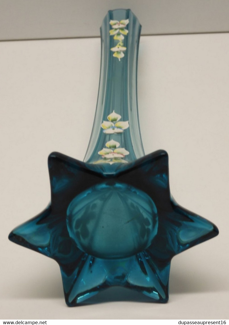 *JOLI VASE SOLIFLORE VERRE BLEU Fleurs émaillées en Epaisseur MURANO ITALIE?  E