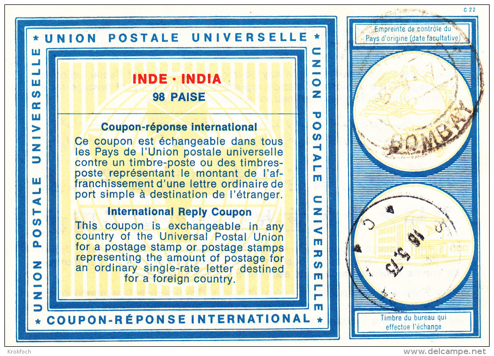 Inde India 98 Paise 1973 - Coupon-réponse IRC CRI - Antwortscheine